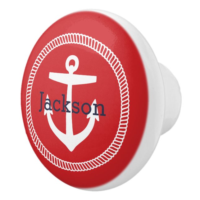 Red Nautical Anchor Monogram Knopp (Höger)