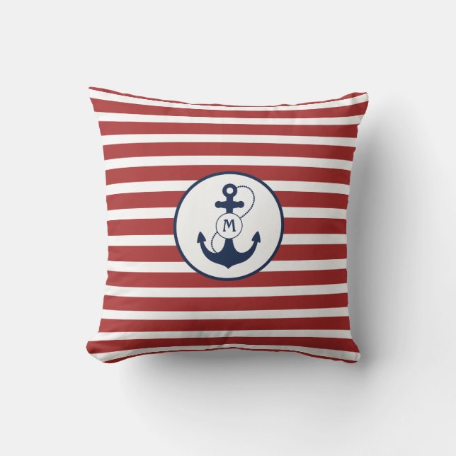 Red Nautical Anchor Monogram Kudde (Framsida)