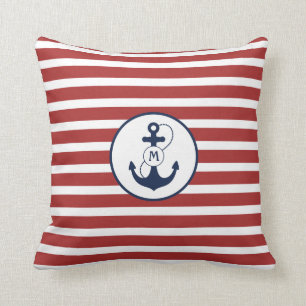 Red Nautical Anchor Monogram Kudde
