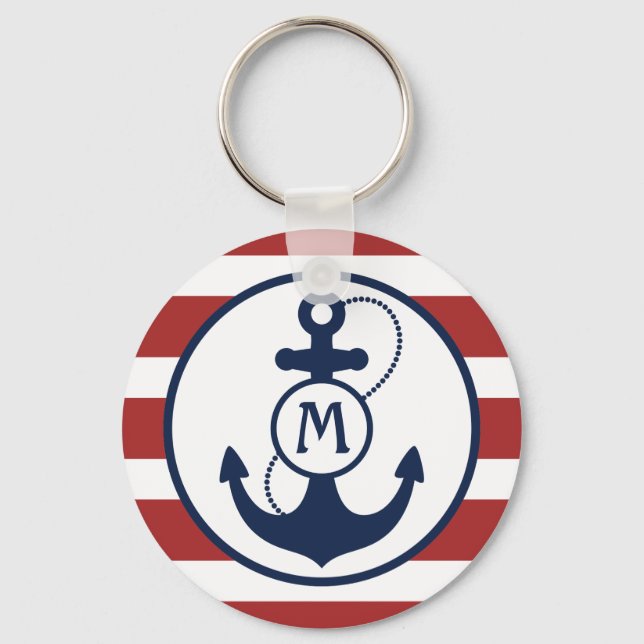 Red Nautical Anchor Monogram Nyckelring (Framsida)