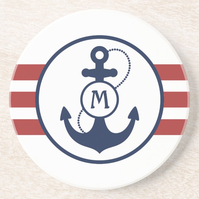 Red Nautical Anchor Underlägg Sandsten (Framsidan)