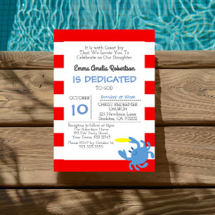 Red Nautical Crab Personlig Small Baptism Inbjudningar