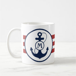 Red Nautical Rand med Anchor och Monogram Kaffemugg