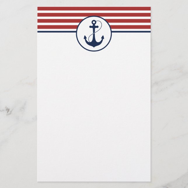 Red Nautical Rand med ankare Brevpapper (Framsida)