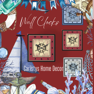 Red Nautical Thned Fyrkantig Klocka