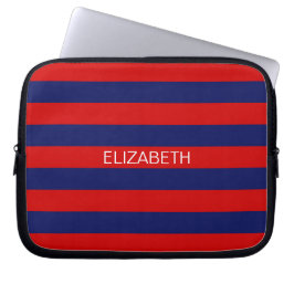 Red Navy 5c Vågrät Preppy Rand Namn Monogram Laptop Sleeve