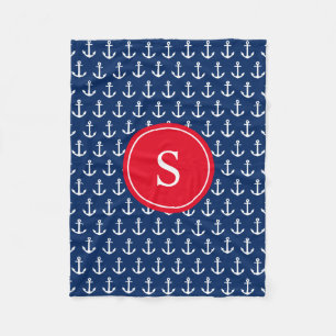Red & Navy Anchors Away   Fleece Blanket
