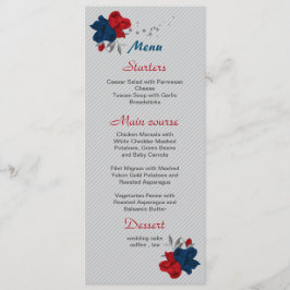 Red & navy blåa blommor botanical bröllop meny
