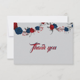 Red & navy blåa blommor grått löv tack kort