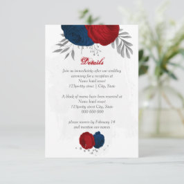 Red & navy blåa blommor silver botaniska bröllop tilläggskort