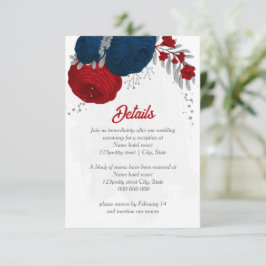 Red & navy blåa blommor silver botaniska bröllop tilläggskort