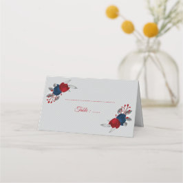 Red & navy blåa blommor silver löv grått placeringskort
