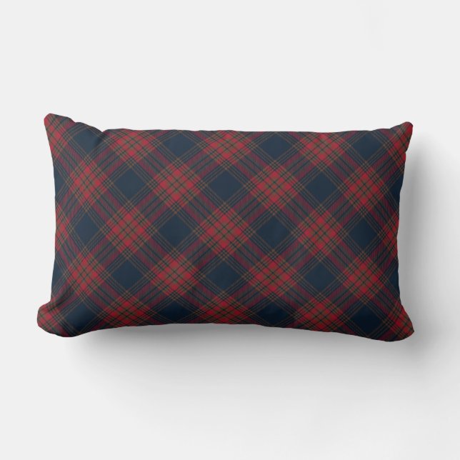 Red Navy Blue Argyle Tartan Play Mönster Lumbarkudde (Framsida)