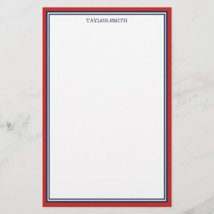 Red & Navy Blue Gräns Lägg till ditt namn Brevpapper
