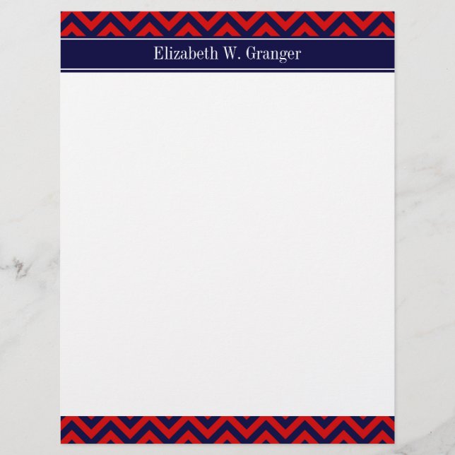Red, Navy Blue LG Chevron Navy Blue Namn Monogram (Framsida)