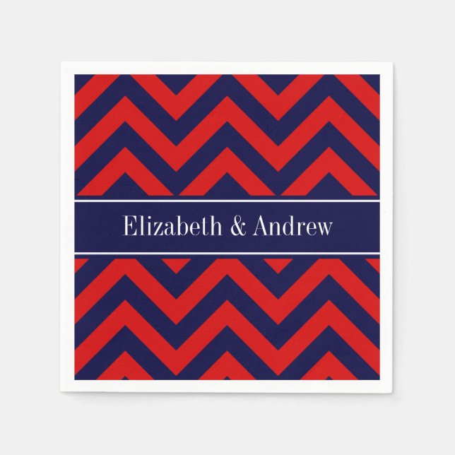 Red, Navy Blue LG Chevron Navy Blue Namn Monogram Pappersservett (Framsidan)