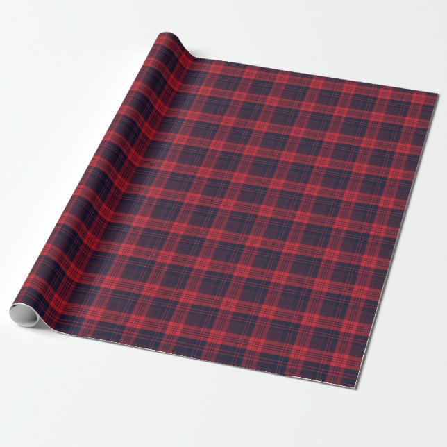 Red & Navy Blue Lumberjack Play-julen Mönster Presentpapper (Utrullad)