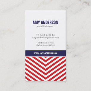 Red & Navy Blue Modern Chevron Rand Visitkort