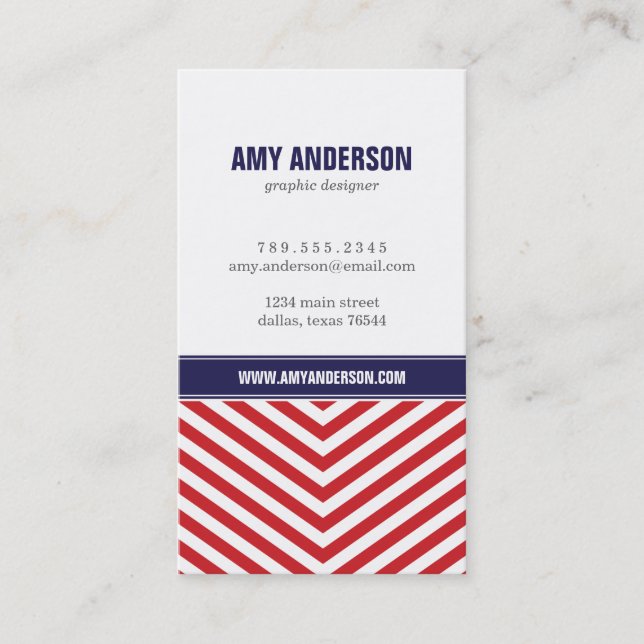 Red & Navy Blue Modern Chevron Rand Visitkort (Framsida)