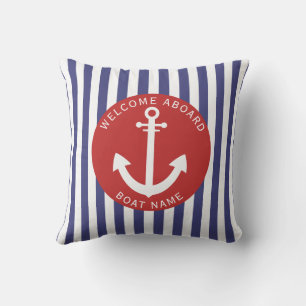 Red Navy Blue Rand Boat Namn Anchor Nautical Kudde