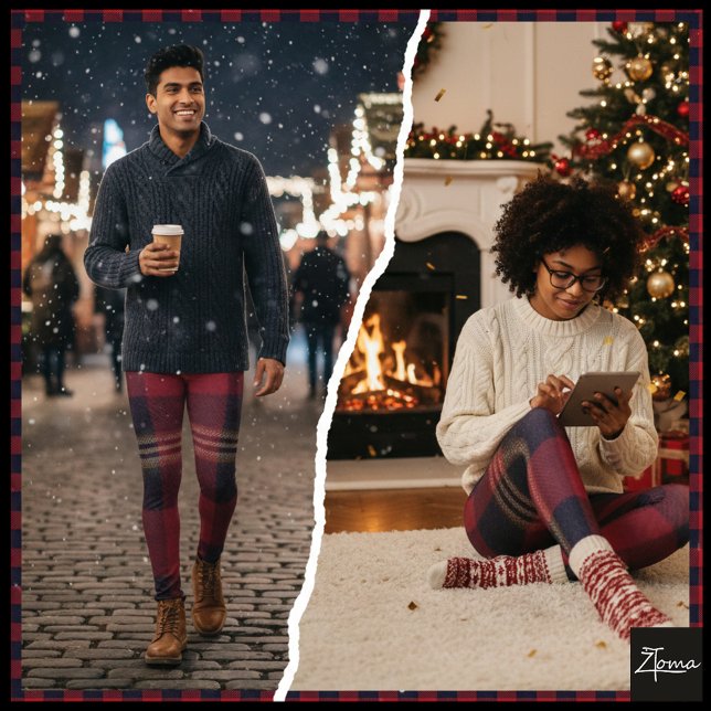 Red Navy Buffalo Plaid Flannel Tartan Leggings (Skapare uppladdad)