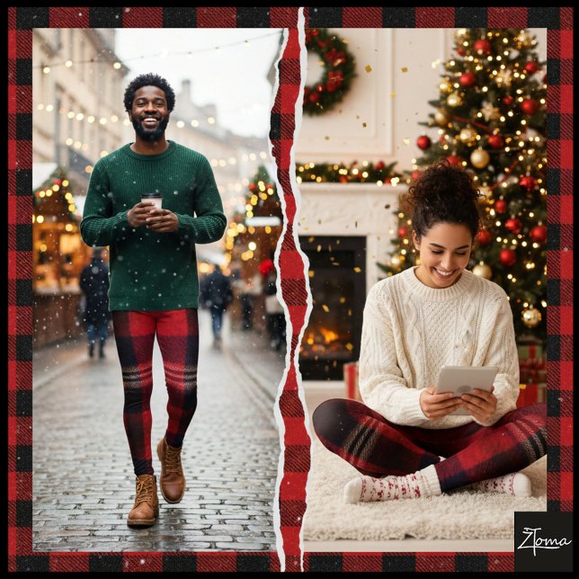 Red Navy Buffalo Plaid Flannel Tartan Leggings (Skapare uppladdad)