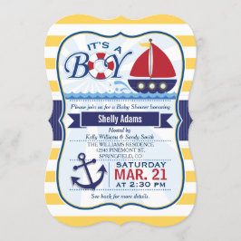 Red, Navy & Gult Nautical Sailboat Baby Shower Inbjudningar