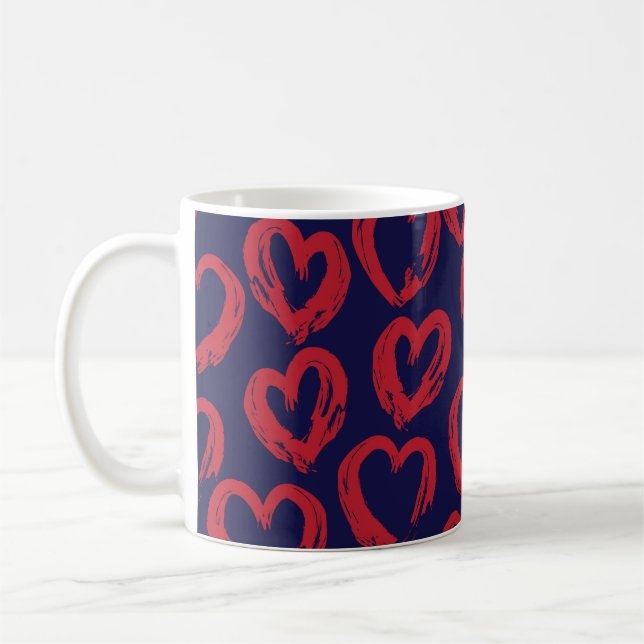 Red Navy Hjärtformade Valentine Day - sömlös pat Kaffemugg (Vänster)