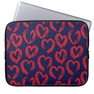 Red Navy Hjärtformade Valentine Day - sömlös pat Laptop Fodral