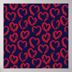 Red Navy Hjärtformade Valentine Day - sömlös pat Poster