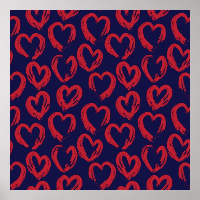 Red Navy Hjärtformade Valentine Day - sömlös pat Poster (Framsidan)
