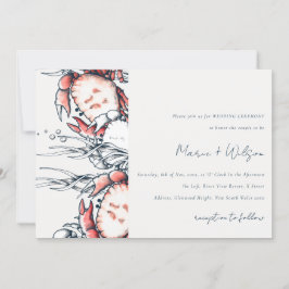 Red Navy Underwater Crab Coral Nautical Bröllop Inbjudningar