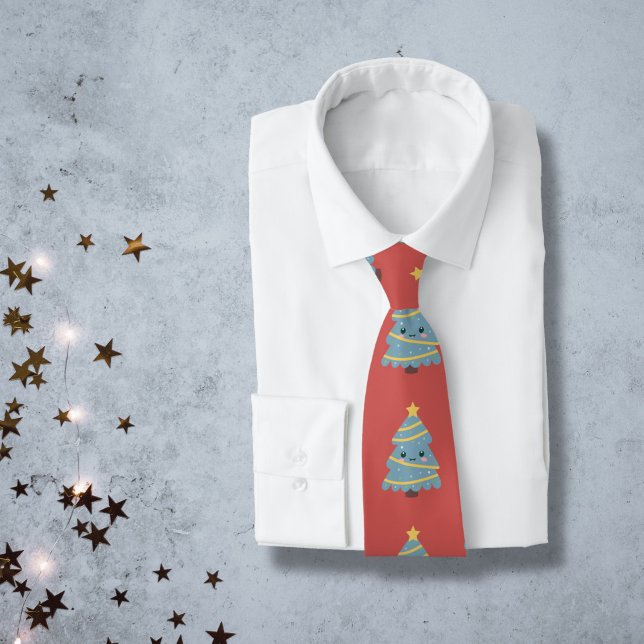 Red Neck Tie med Kawaii Julgran Slips (Red Neck Tie with Kawaii Christmas Tree)