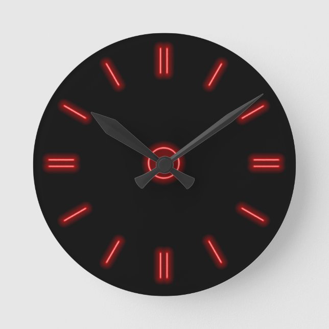 Red Neon Clock Rund Klocka (Framsida)
