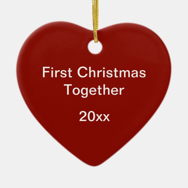 Red Nested Hexagons First jul Heart Shaped Julgransprydnad Keramik (Framsidan)