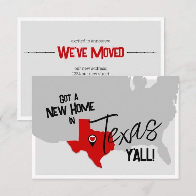 Red New Home in Texas Y'all Flytta Meddelande (Fram/baksida)