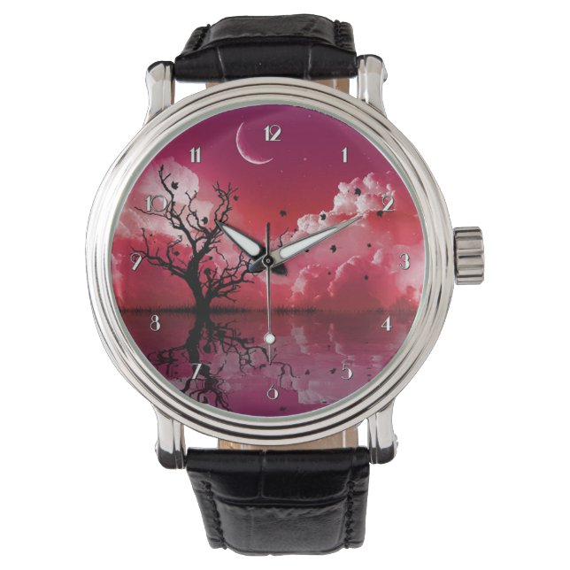 Red Nght Himlar Reflection Sceric Wrist Watch Armbandsur (Framsida)