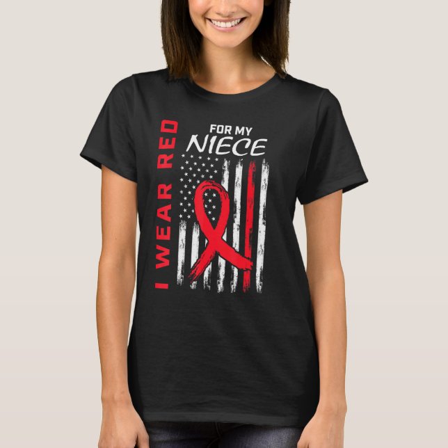 Red Niece Heart Disease Awareness Flagga Matching  T Shirt (Framsida)