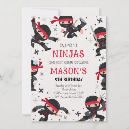 Red Ninja Warrior Martial Arts Birthday Inbjudningar