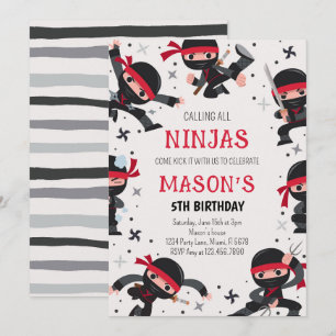 Red Ninja Warrior Martial Arts Birthday Inbjudningar