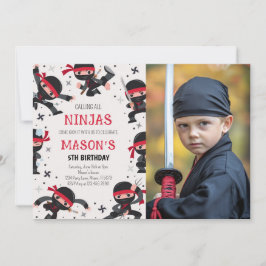 Red Ninja Warrior Martial Arts Birthday Photo Inbjudningar