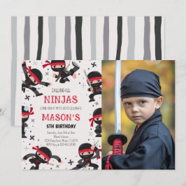 Red Ninja Warrior Martial Arts Birthday Photo Inbjudningar