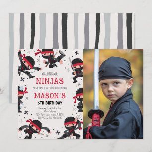Red Ninja Warrior Martial Arts Birthday Photo Inbjudningar
