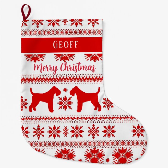 Red Nordic Airedale Terrier Dog Christmas Stor Julstrumpa (Framsidan)