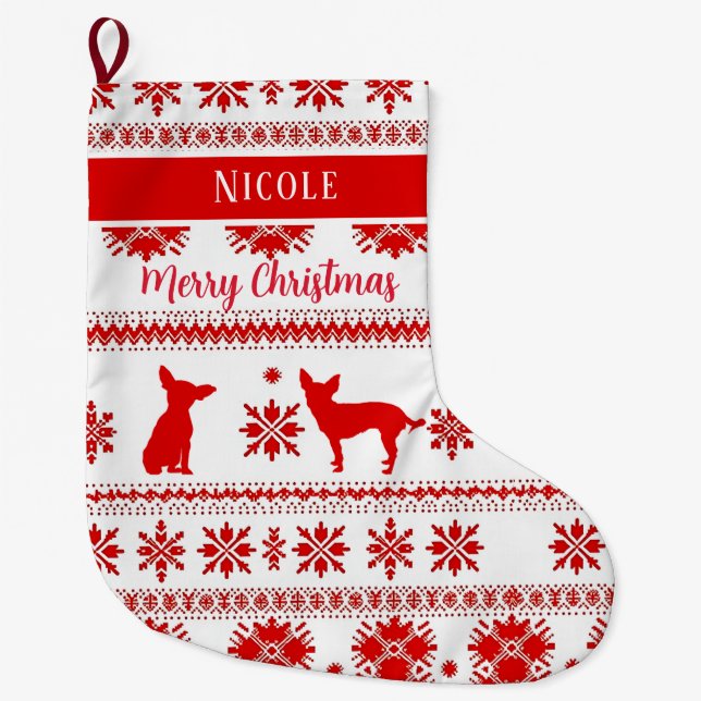 Red Nordic Chihuahua Dog Christmas Stor Julstrumpa (Framsidan)