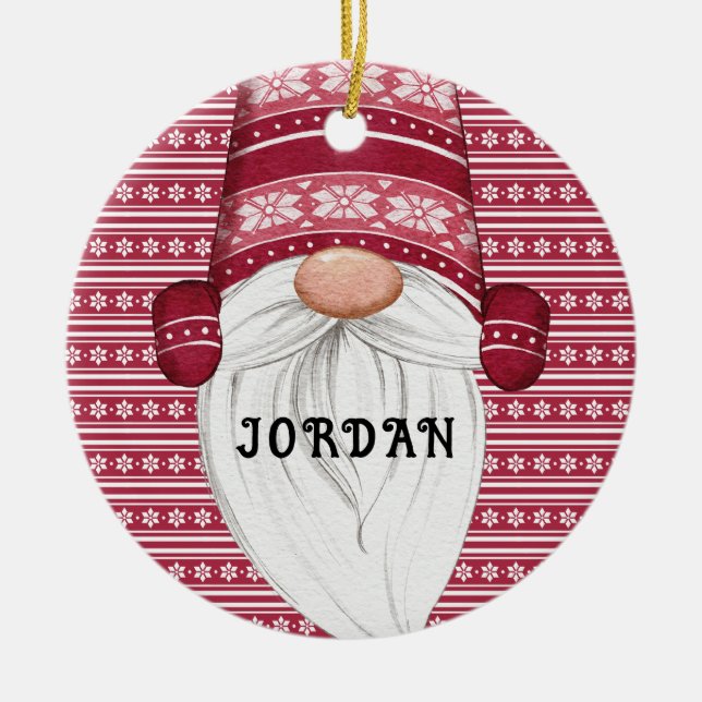 Red Nordic Gnome Personlig Julgransprydnad Keramik (Framsidan)
