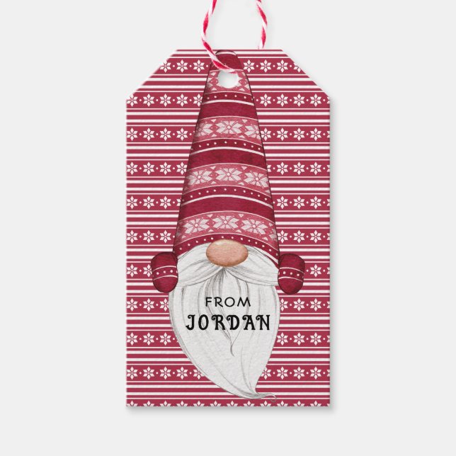 Red Nordic Gnome Personlig Presentetikett (Framsidan)