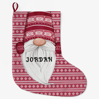Red Nordic Gnome Personlig Stor Julstrumpa