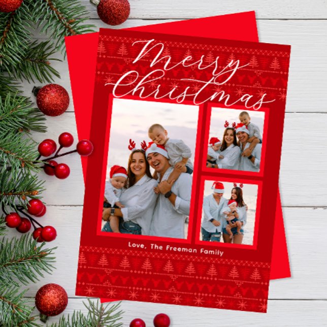 Red Nordic Multi-Photo God jul Card Julkort (Festive Holiday Card)