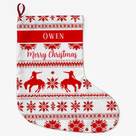 Red Nordic Rodeo Cowboy Rider Christmas Stor Julstrumpa